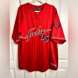 Vintage FUBU 05 Red Pinstriped‎ Jersey Mens XL Sport Collection Streetwear Y2K